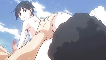 Anime cute chicks fuck on beach and get cum in group